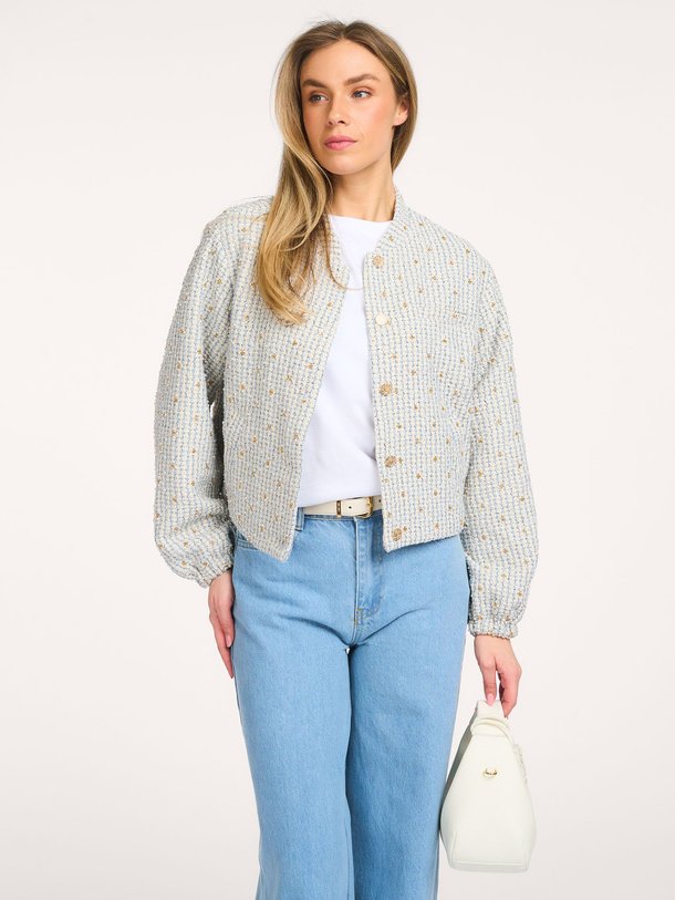 Ontdek de Lola geweven bouclé jasje van Freebird in de kleur Blauw bij Orangebag. Op werkdagen voor 21:45 besteld, morgen in huis.