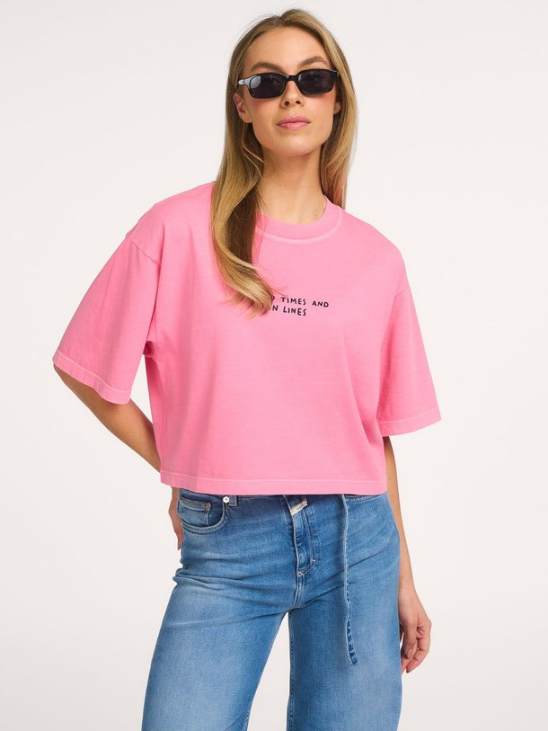 Ontdek de Organic cotton cropped T-shirt met print van Closed in de kleur Roze bij Orangebag. Op werkdagen voor 21:45 besteld, morgen in huis.