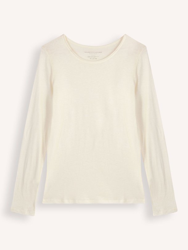 Ontdek de M005 Organic cotton/cashmere mix longsleeve van Majestic Filatures in de kleur ecru bij Orangebag. Op werkdagen voor 21:45 besteld, morgen in huis.