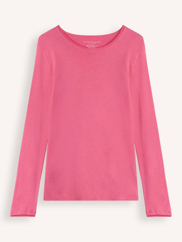 Ontdek de M005 Organic cotton/cashmeremix longsleeve van Majestic Filatures in de kleur roze bij Orangebag. Op werkdagen voor 21:45 besteld, morgen in huis.
