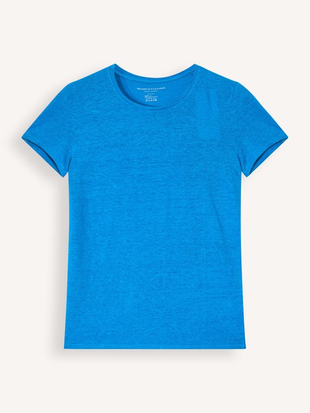 Ontdek de MGD011 Linnenmix slub T-shirt van Majestic Filatures in de kleur blauw bij Orangebag. Op werkdagen voor 21:45 besteld, morgen in huis.