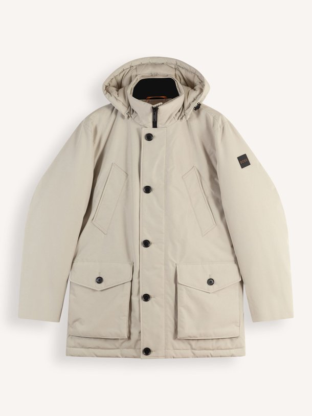 Boss Osiass - Gewatteerde Technische Parka - Beige Ontdek de Osiass gewatteerde technische parka van Boss in de kleur beige bij Orangebag. Op werkdagen voor 21:45 besteld, morgen in huis.