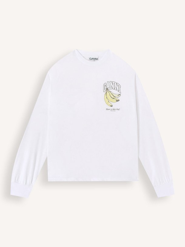 Ontdek de Organic cotton longsleeve met print van Ganni in de kleur Wit bij Orangebag. Op werkdagen voor 21:45 besteld, morgen in huis.