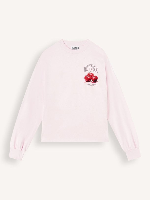Ontdek de Organic cotton longsleeve met print van Ganni in de kleur Lichtroze bij Orangebag. Op werkdagen voor 21:45 besteld, morgen in huis.