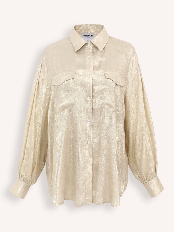 Ontdek de Haidi geweven metallic blouse van Frnch in de kleur champagne bij Orangebag. Op werkdagen voor 21:45 besteld, morgen in huis.