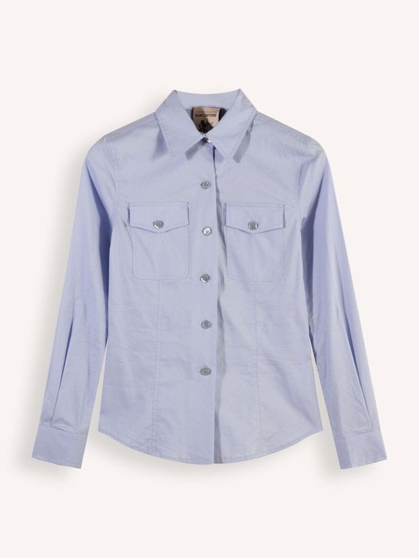 Ontdek de Katoenmix blouse van Semicouture in de kleur lichtblauw bij Orangebag. Op werkdagen voor 21:45 besteld, morgen in huis.