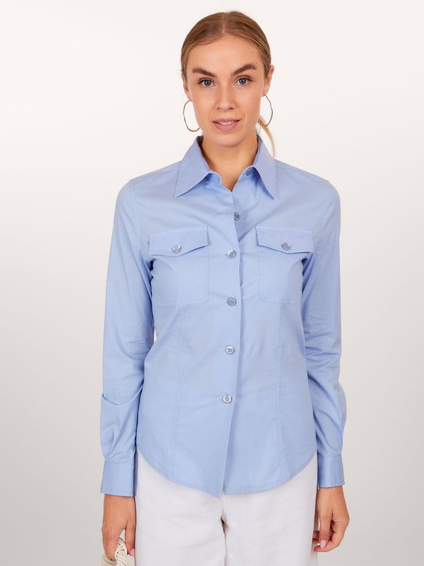 Ontdek de Katoenmix blouse van Semicouture in de kleur lichtblauw bij Orangebag. Op werkdagen voor 21:45 besteld, morgen in huis.