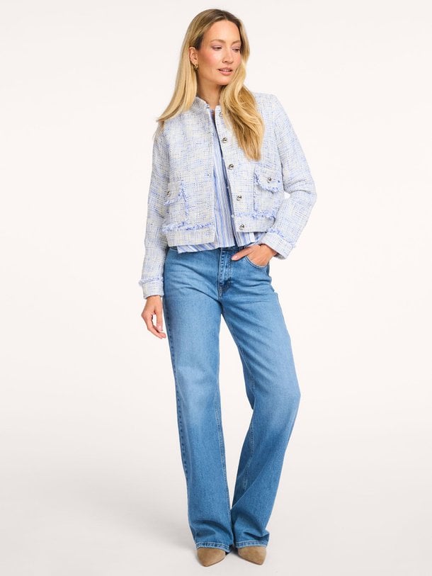 Ontdek de Chanal katoenmix tweed jasje van La Fee Maraboutee in de kleur Blauw bij Orangebag. Op werkdagen voor 21:45 besteld, morgen in huis.