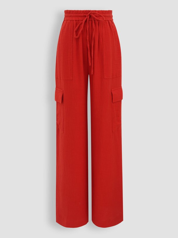 Ontdek de Alena katoenen cargo broek met structure van Frnch in de kleur rood bij Orangebag. Op werkdagen voor 21:45 besteld, morgen in huis.