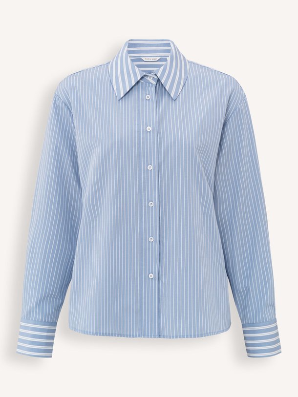 Ontdek de Katoenmix blouse met gestreept dessin van Yaya in de kleur blauw bij Orangebag. Op werkdagen voor 21:45 besteld, morgen in huis.