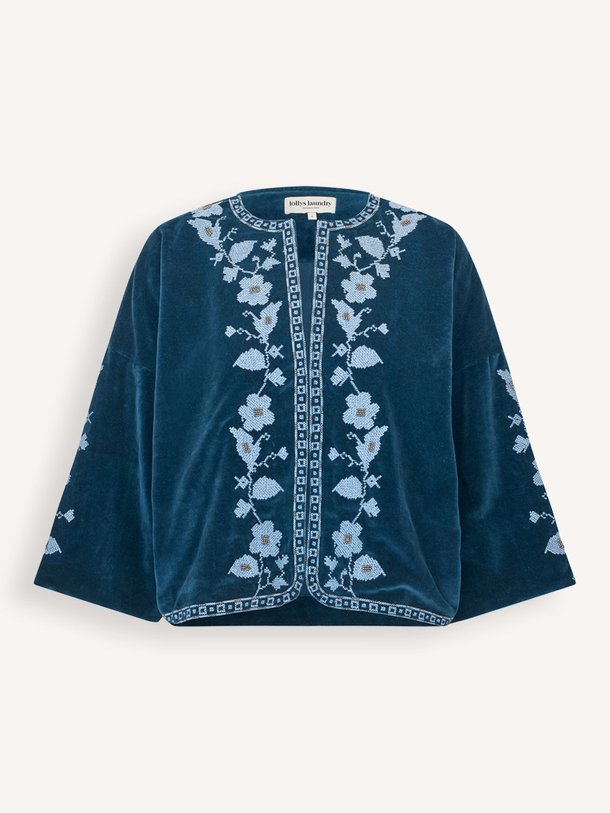 Ontdek de Amby katoenen velourse jasje met borduursel van Lollys Laundry in de kleur Blauw bij Orangebag. Op werkdagen voor 21:45 besteld, morgen in huis.