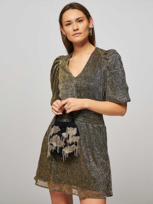 Ontdek de Novy geweven plissé jurk met lurex van Dante 6 in de kleur goudkleur bij Orangebag. Op werkdagen voor 21:45 besteld, morgen in huis.