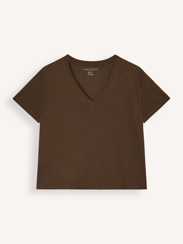 Ontdek de M974 katoen/linnenmix T-shirt van Majestic Filatures in de kleur Bruin bij Orangebag. Op werkdagen voor 21:45 besteld, morgen in huis.