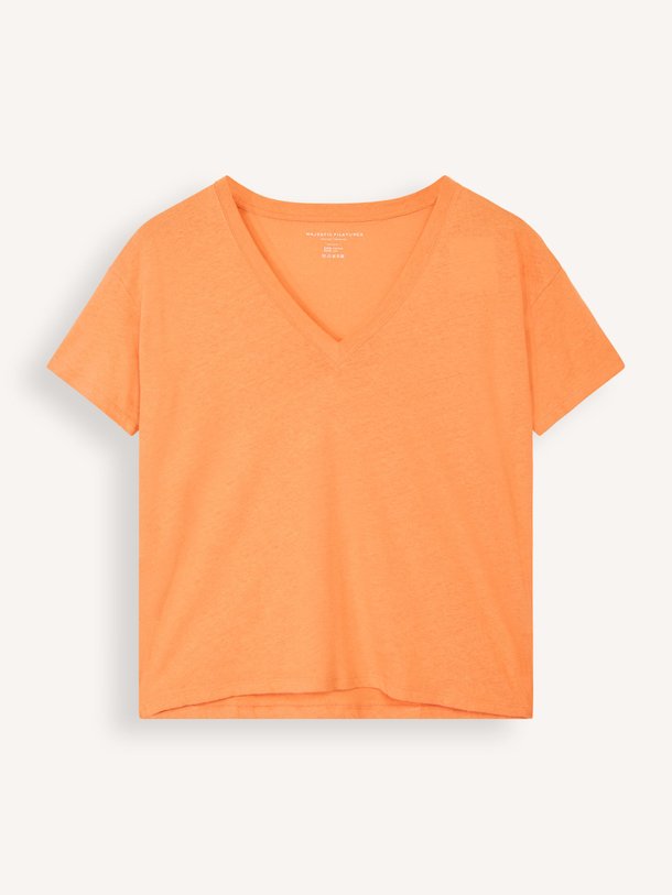 Ontdek de M974 katoen/linnenmix T-shirt van Majestic Filatures in de kleur Oranje bij Orangebag. Op werkdagen voor 21:45 besteld, morgen in huis.