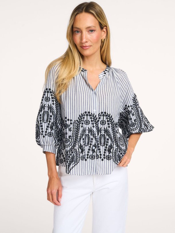 Ontdek de Felvia katoenmix gestreepte blouse van La Fee Maraboutee in de kleur Grijs bij Orangebag. Op werkdagen voor 21:45 besteld, morgen in huis.