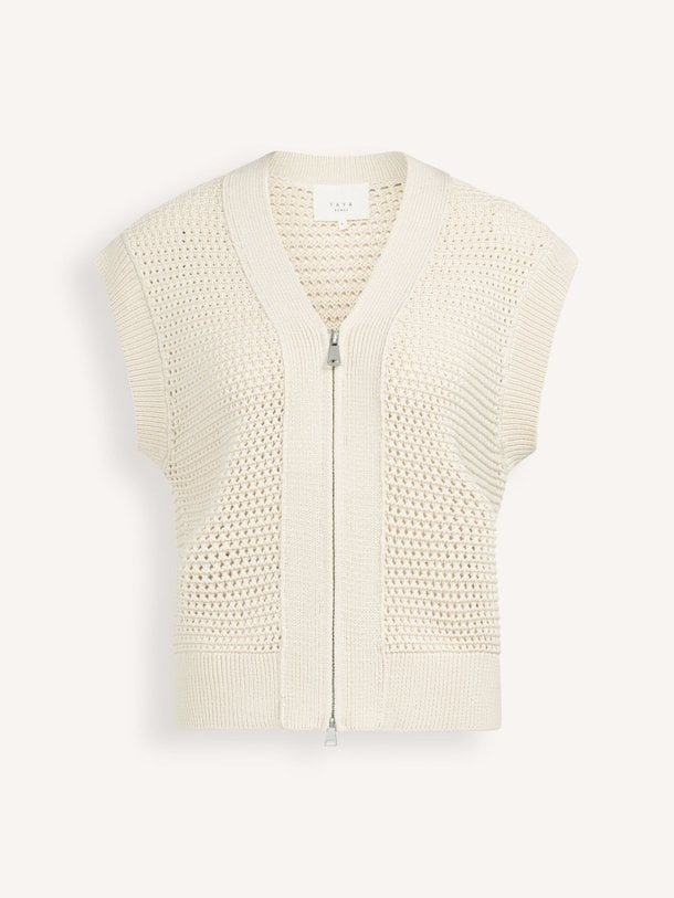 Ontdek de Katoenmix gilet van Yaya in de kleur Crème bij Orangebag. Op werkdagen voor 21:45 besteld, morgen in huis.