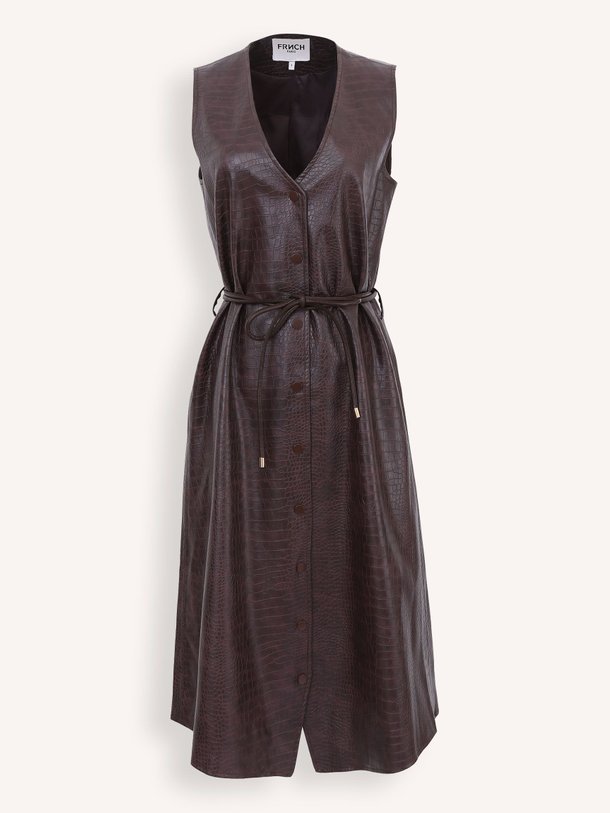 Ontdek de Adonia leatherlook jurk met reliëf van Frnch in de kleur bruin bij Orangebag. Op werkdagen voor 21:45 besteld, morgen in huis.