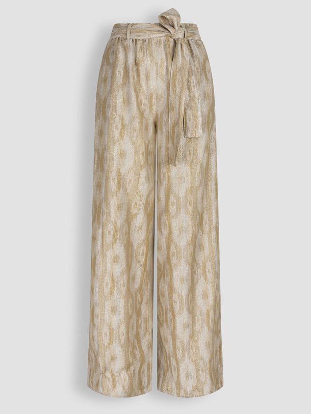 Ontdek de Laurie viscosemix broek met ikat dessin van Louizon in de kleur goudkleur bij Orangebag. Op werkdagen voor 21:45 besteld, morgen in huis.