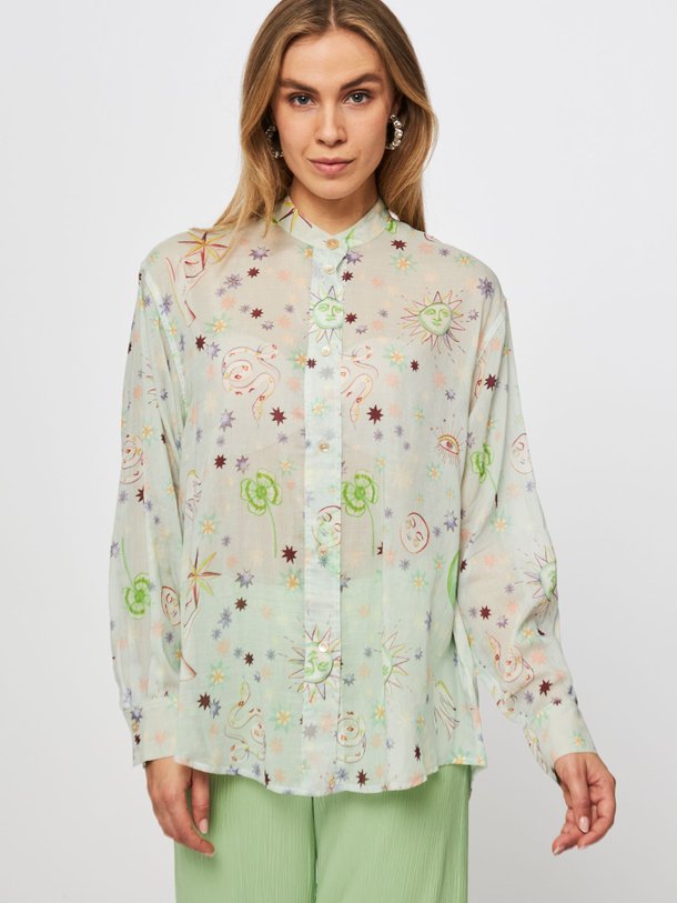 Ontdek de Katoen/zijdemix blouse met print van forte_forte in de kleur lichtgroen bij Orangebag. Op werkdagen voor 21:45 besteld, morgen in huis.