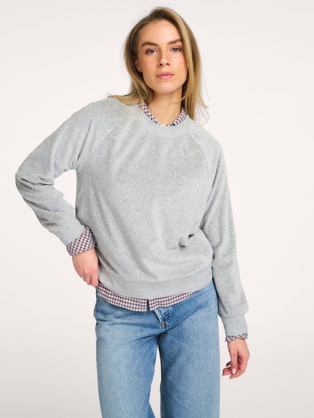 Ontdek de Pierre katoenmix velourse sweater van Xirena in de kleur Grijs bij Orangebag. Op werkdagen voor 21:45 besteld, morgen in huis.