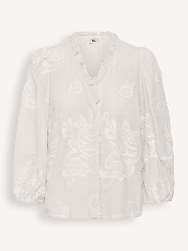 Ontdek de Ermine katoenmix blouse met borduursel van Karen By Simonsen in de kleur Off-white bij Orangebag. Op werkdagen voor 21:45 besteld, morgen in huis.