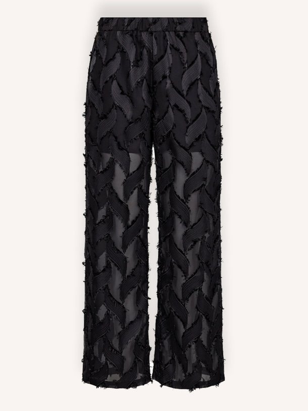 Ontdek de Sylvie geweven broek met dessin en franjes van Co'Couture in de kleur zwart bij Orangebag. Op werkdagen voor 21:45 besteld, morgen in huis.