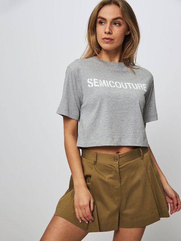 Ontdek de Katoenen gemêleerd T-shirt met logo van Semicouture in de kleur lichtgrijs bij Orangebag. Op werkdagen voor 21:45 besteld, morgen in huis.