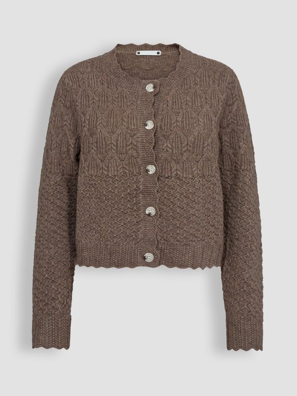Ontdek de Pointelle gebreid vest met dessin van Co'Couture in de kleur bruin bij Orangebag. Op werkdagen voor 21:45 besteld, morgen in huis.