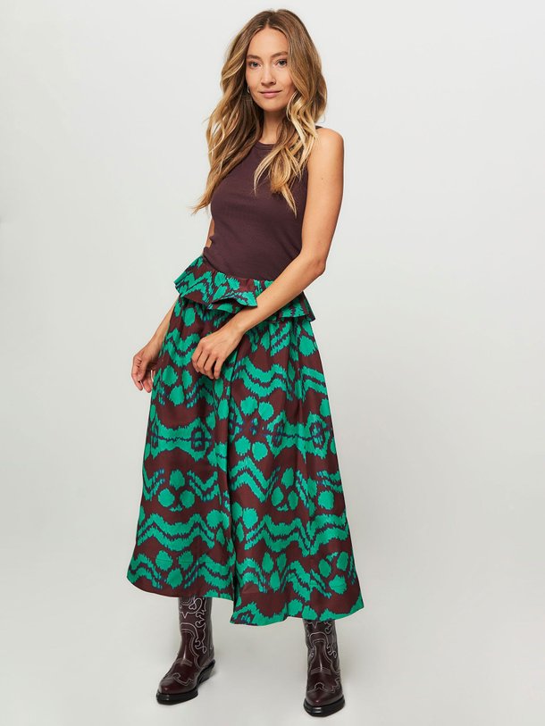 Ontdek de Ulyssa zijden rok met print van Ulla Johnson in de kleur groen bij Orangebag. Op werkdagen voor 21:45 besteld, morgen in huis.