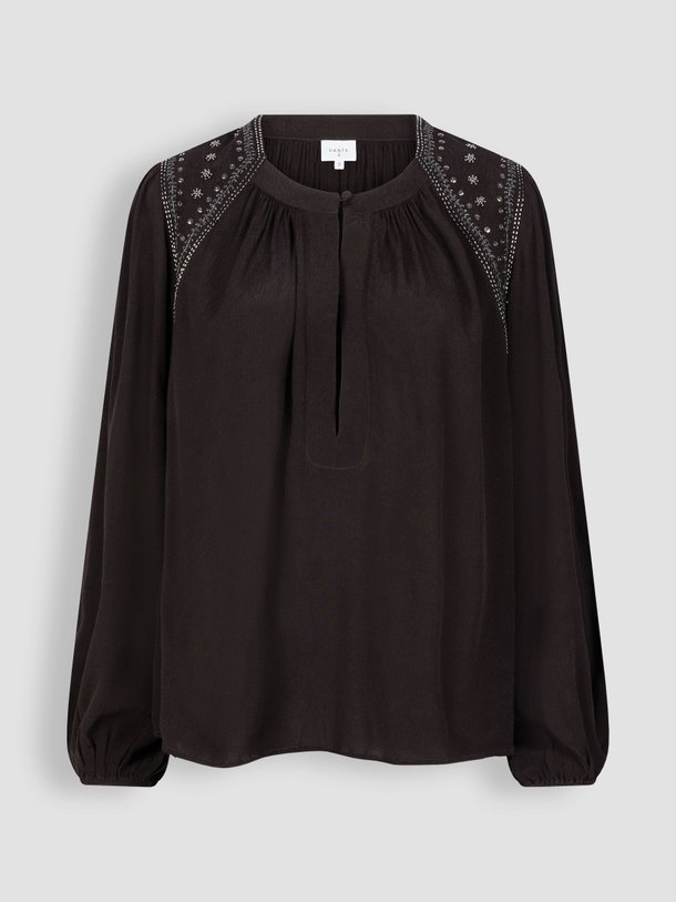 Ontdek de Zvi viscose top met applicaties van Dante 6 in de kleur donkerbruin bij Orangebag. Op werkdagen voor 21:45 besteld, morgen in huis.