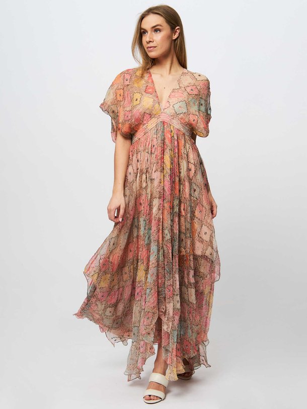 Ontdek de Ormay viscose jurk met print van Mes Demoiselles in de kleur perzik bij Orangebag. Op werkdagen voor 21:45 besteld, morgen in huis.