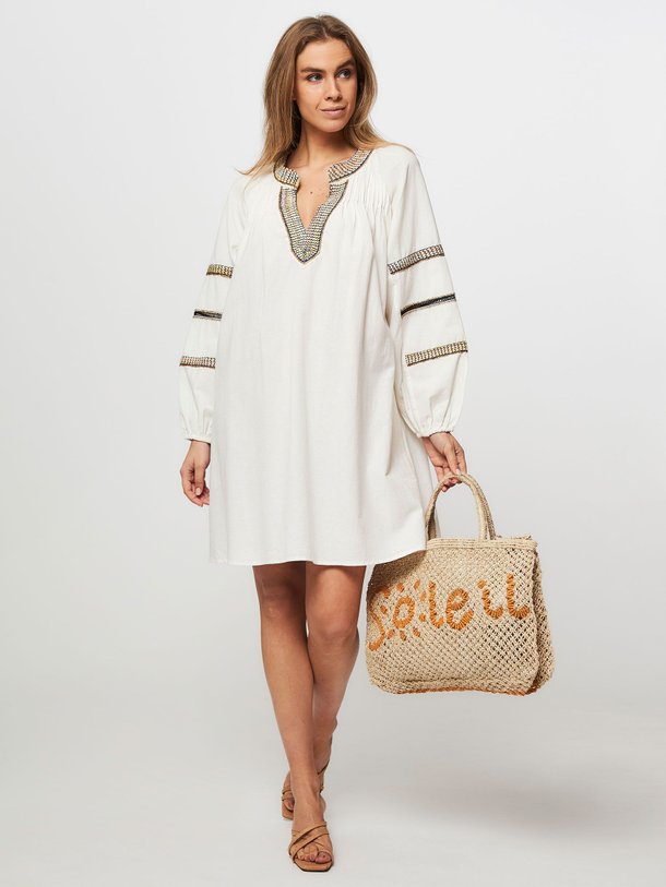 Ontdek de Zazou katoen/linnenmix jurk van Dante 6 in de kleur crème bij Orangebag. Op werkdagen voor 21:45 besteld, morgen in huis.