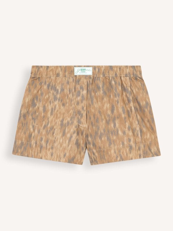 Ontdek de Organic cottonmix short met print van Ganni in de kleur Bruin bij Orangebag. Op werkdagen voor 21:45 besteld, morgen in huis.