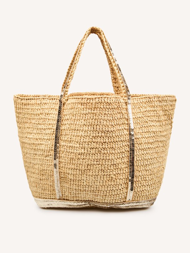 Ontdek de Cabas S gevlochten shopper met pailletten van Vanessa Bruno in de kleur Zand bij Orangebag. Op werkdagen voor 21:45 besteld, morgen in huis.