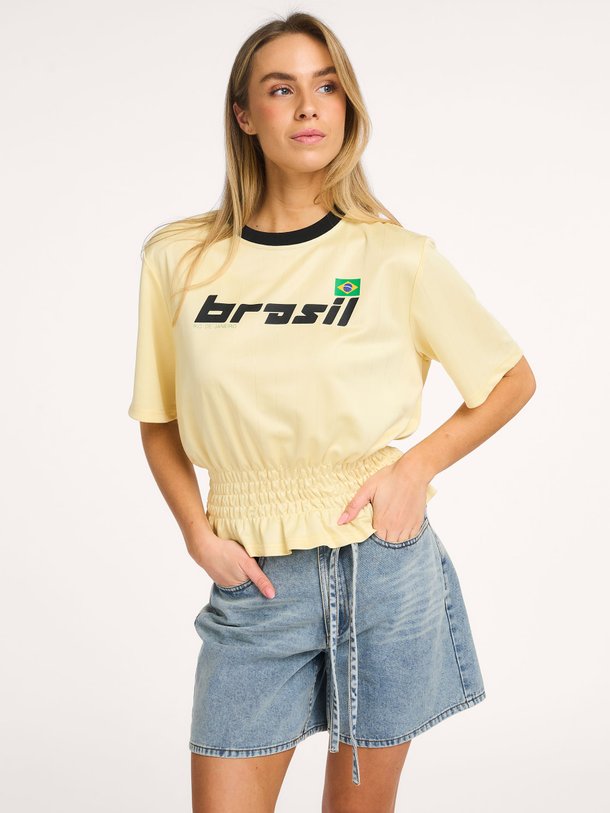Ontdek de Ansga geweven T-shirt met print van Modstrom in de kleur Geel bij Orangebag. Op werkdagen voor 21:45 besteld, morgen in huis.