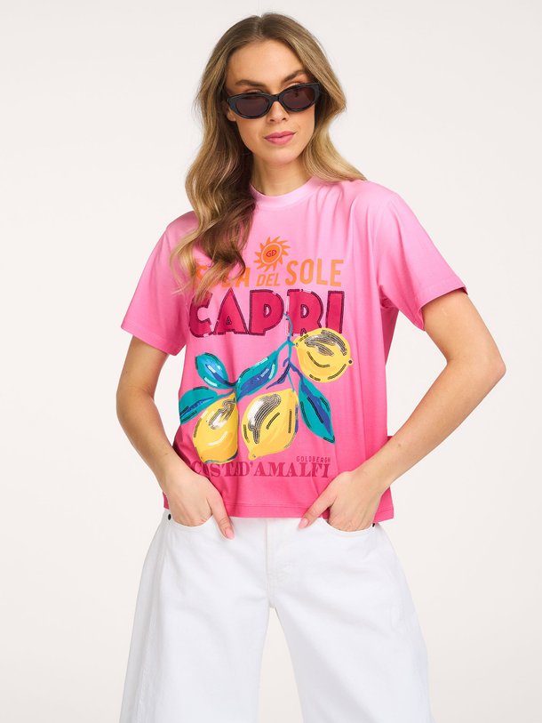 Ontdek de Loredana organic cottonmix T-shirt met print van Goldbergh in de kleur Roze bij Orangebag. Op werkdagen voor 21:45 besteld, morgen in huis.