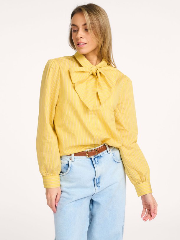 Ontdek de Fenne katoenmix gestreepte blouse van Aaiko in de kleur Geel bij Orangebag. Op werkdagen voor 21:45 besteld, morgen in huis.