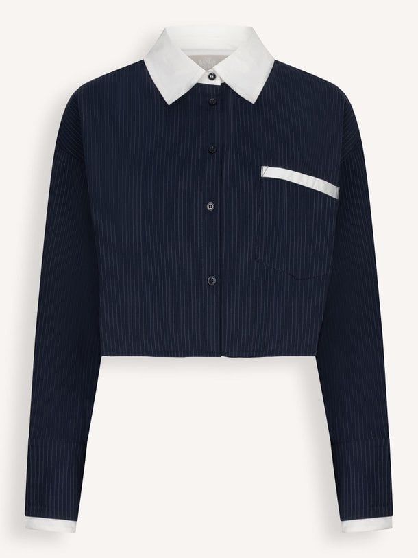 Ontdek de Steph katoenmix gestreepte cropped blouse van The Lola Club in de kleur Donkerblauw bij Orangebag. Op werkdagen voor 21:45 besteld, morgen in huis.