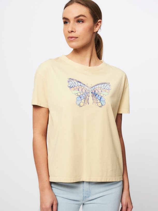 Ontdek de Reis katoenen T-shirt met print van Lois in de kleur lichtgeel bij Orangebag. Op werkdagen voor 21:45 besteld, morgen in huis.