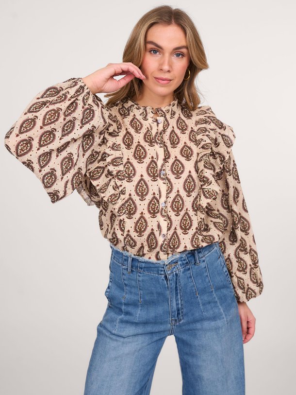 Ontdek de Katoenen blouse met print van Summum in de kleur beige bij Orangebag. Op werkdagen voor 21:45 besteld, morgen in huis.