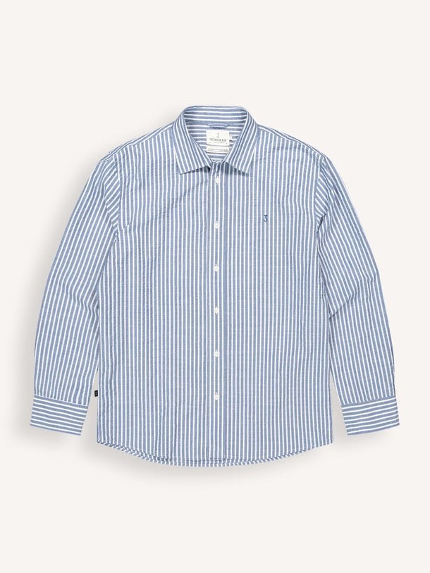 Ontdek de Neale katoenen gestreept overhemd van Butcher of Blue in de kleur Blauw bij Orangebag. Op werkdagen voor 21:45 besteld, morgen in huis.