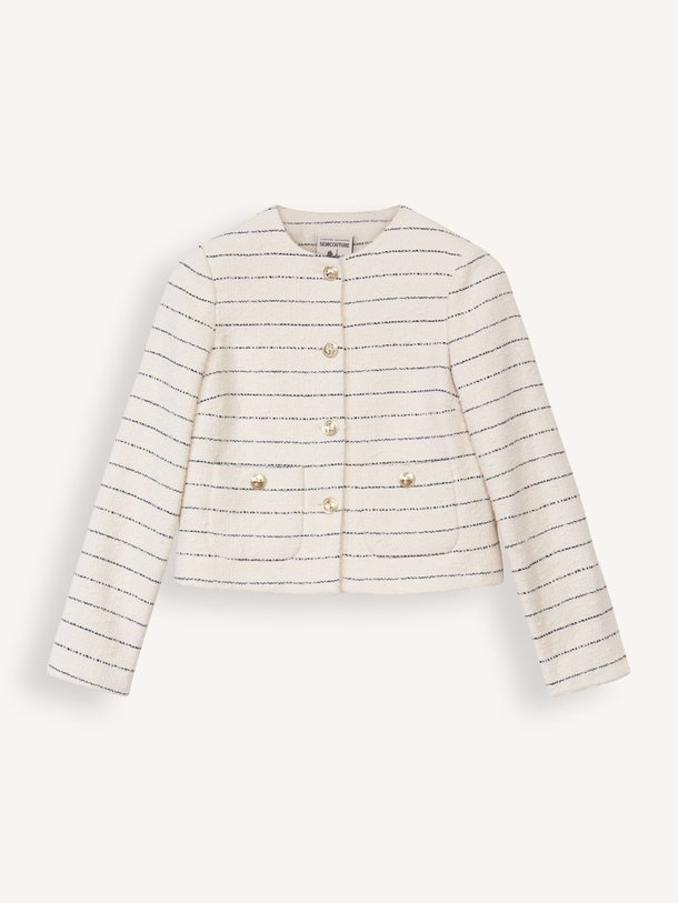 Ontdek de Katoenmix jasje met gestreept dessin van Semicouture in de kleur off-white bij Orangebag. Op werkdagen voor 21:45 besteld, morgen in huis.