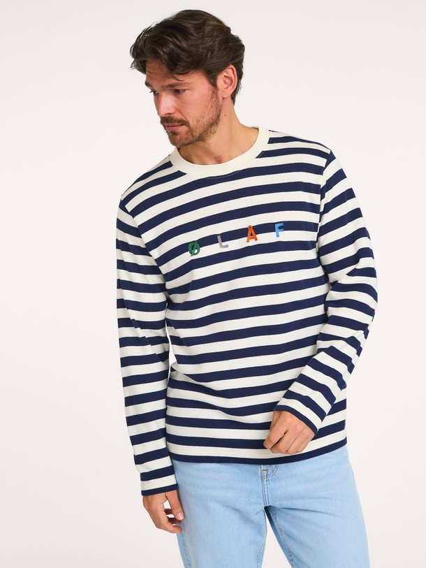 Ontdek de LS Tee katoenmix longsleeve met logo van OLAF in de kleur donkerblauw bij Orangebag. Op werkdagen voor 21:45 besteld, morgen in huis.