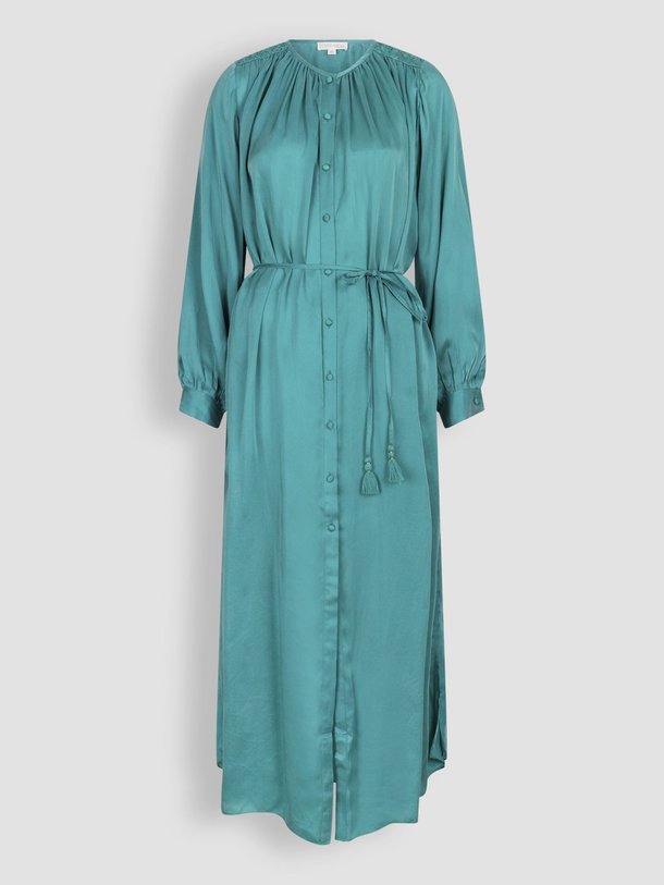 Ontdek de Djina viscose glanzende doorknoopjurk van Louise Misha in de kleur blauwgroen bij Orangebag. Op werkdagen voor 21:45 besteld, morgen in huis.