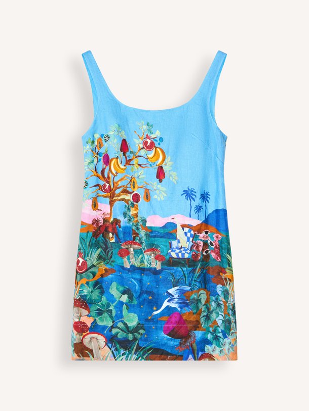 Stralend de zomer door met de Farm Rio Dream Landscape mini jurk. Deze kleurrijke jurk met tropische print en vierkante hals shop je nu bij Orangebag.