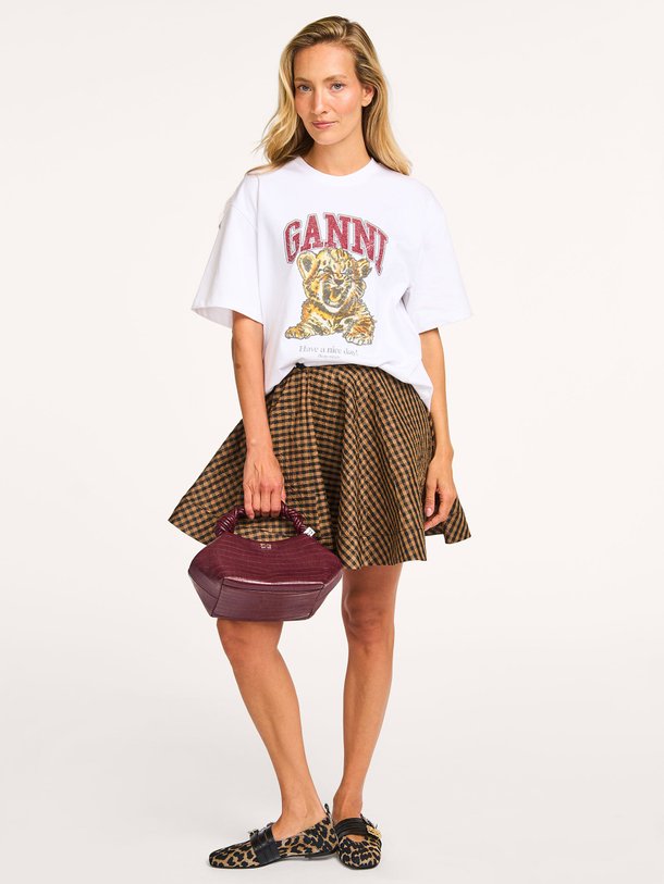 Ontdek de Geweven geruite rok van Ganni in de kleur Bruin bij Orangebag. Op werkdagen voor 21:45 besteld, morgen in huis.