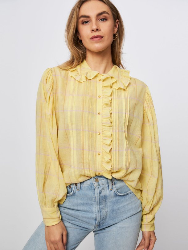 Ontdek de Chamelo katoenen blouse met geruit dessin van Laurence Bras in de kleur geel bij Orangebag. Op werkdagen voor 21:45 besteld, morgen in huis.
