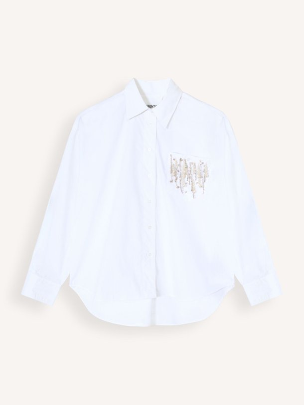 Ontdek de Jommeke katoenen blouse met strass van Essentiel Antwerp in de kleur Wit bij Orangebag. Op werkdagen voor 21:45 besteld, morgen in huis.