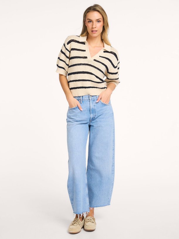 Ontdek de Dalia katoenen gestreepte polo top van Alchemist in de kleur Beige bij Orangebag. Op werkdagen voor 21:45 besteld, morgen in huis.