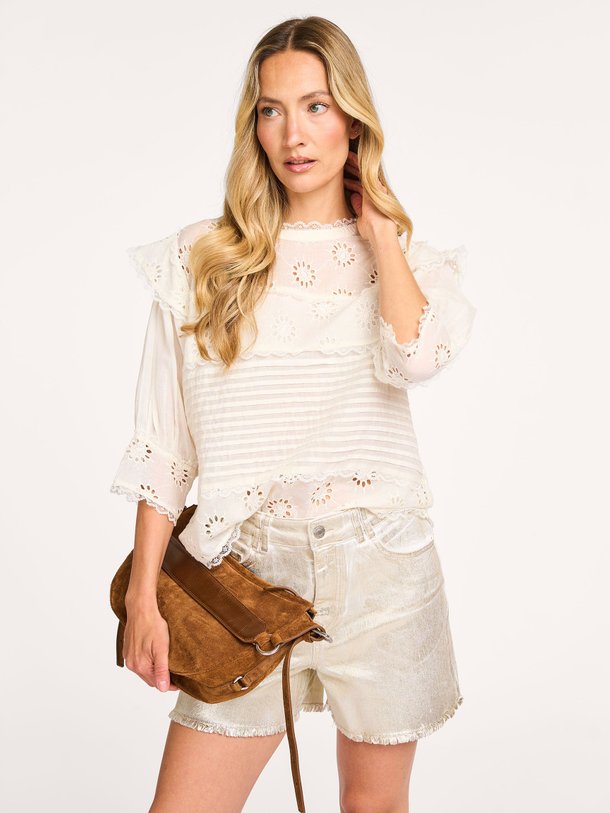Ontdek de Katoenen blouse met opengewerkt patroon van Summum in de kleur off-white bij Orangebag. Op werkdagen voor 21:45 besteld, morgen in huis.